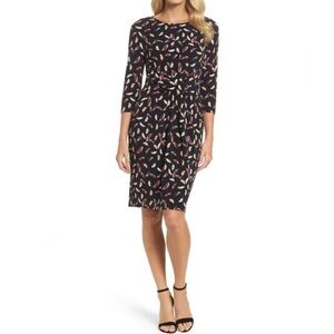 ADRIANNA PAPELL KNIT BODYCON NOVELTY ALLOVER FEATHER PRINT DRESS EUC M